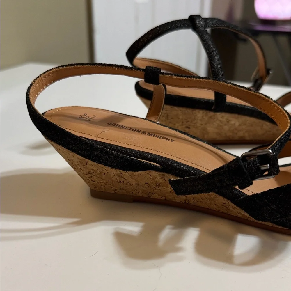 Johnston & Murphy Black Wedge Sandals